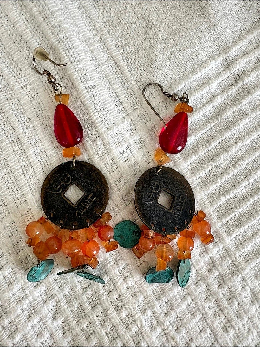 Beaded Statement Earrings in Black & Orange